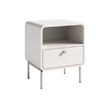 Modern Minimalist White Nightstand with Drawer and Open Shelf