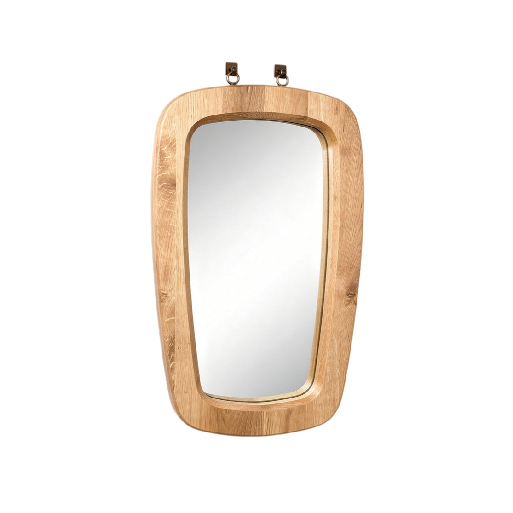Modern Rectangular Wooden Wall Mirror with Metal Hooks